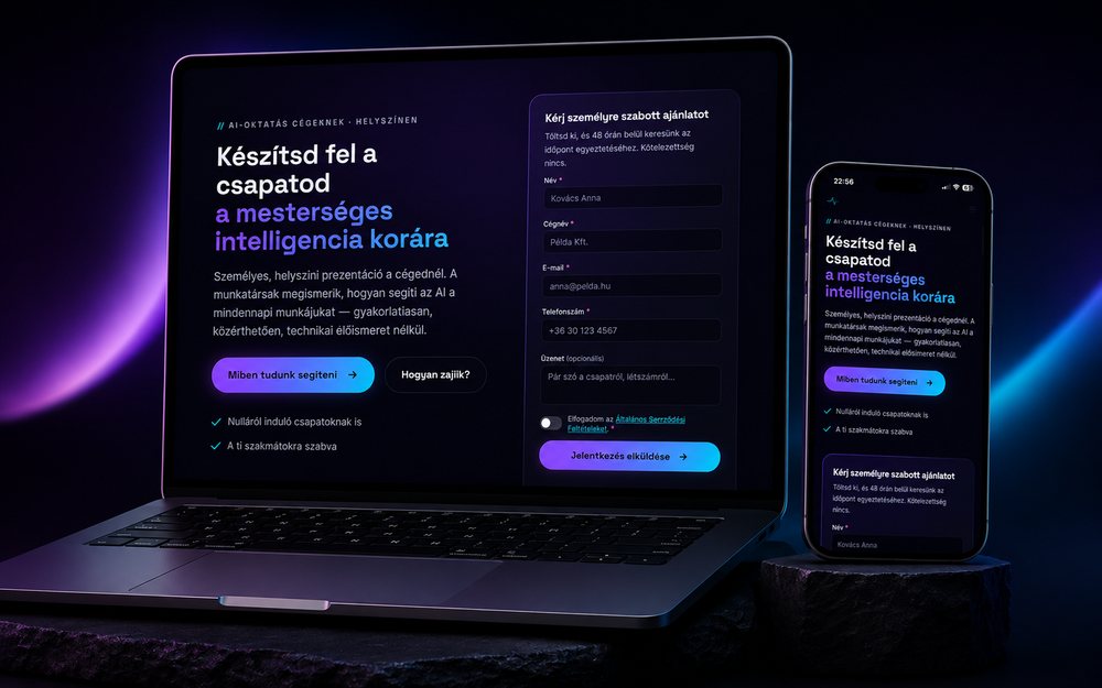 AI Coach weboldal előnézete laptopon és telefonon