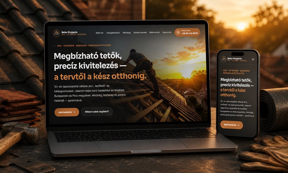 Belor Projects weboldal előnézete laptopon és telefonon