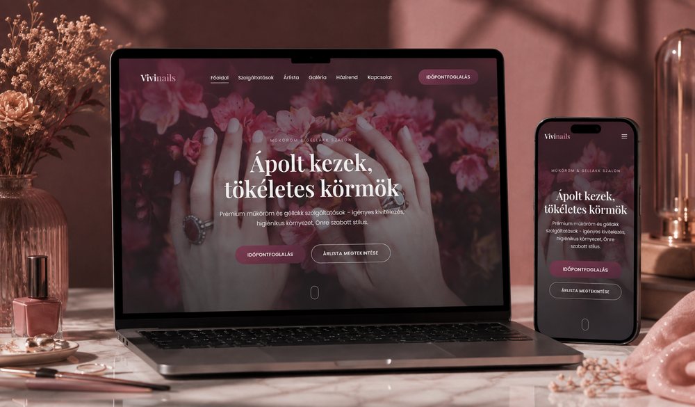 Vivinails weboldal előnézete laptopon és telefonon